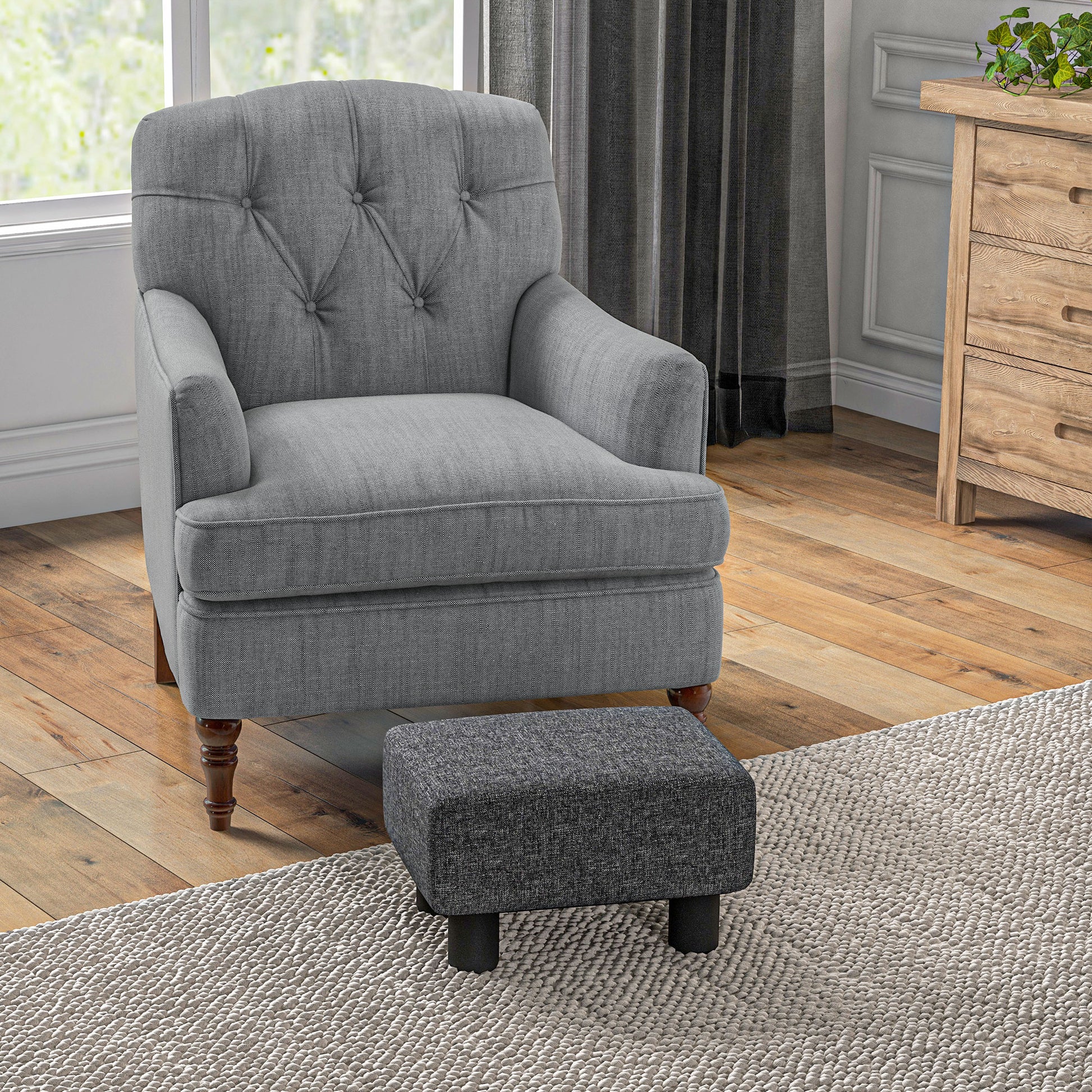 Homcom Ottoman Foot Rest, Small Foot Stool With Linen Fabric Upholstery And Plastic Legs, Cube Ottoman For Living Room, Charcoal Gray Gray Linen