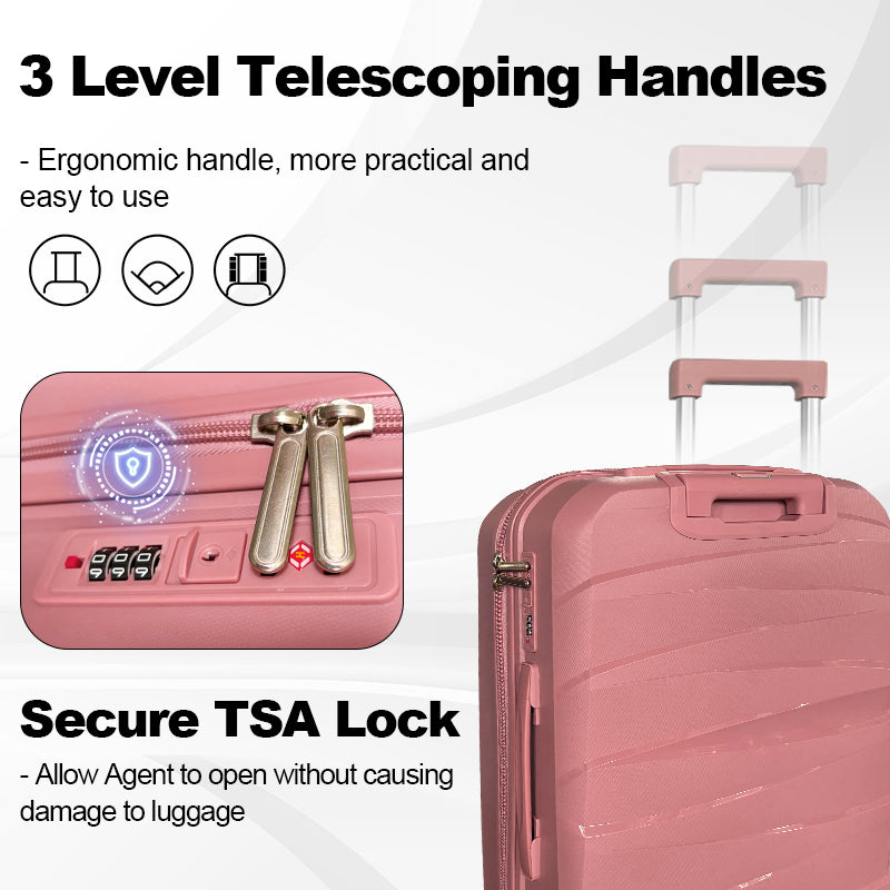 Hardside Luggage Sets 3 Pieces, Expandable Luggages Spinner Suitcase With Tsa Lock Lightweight Carry On Luggage 20Inch 24Inch 28Inch Rose Gold Polypropylene