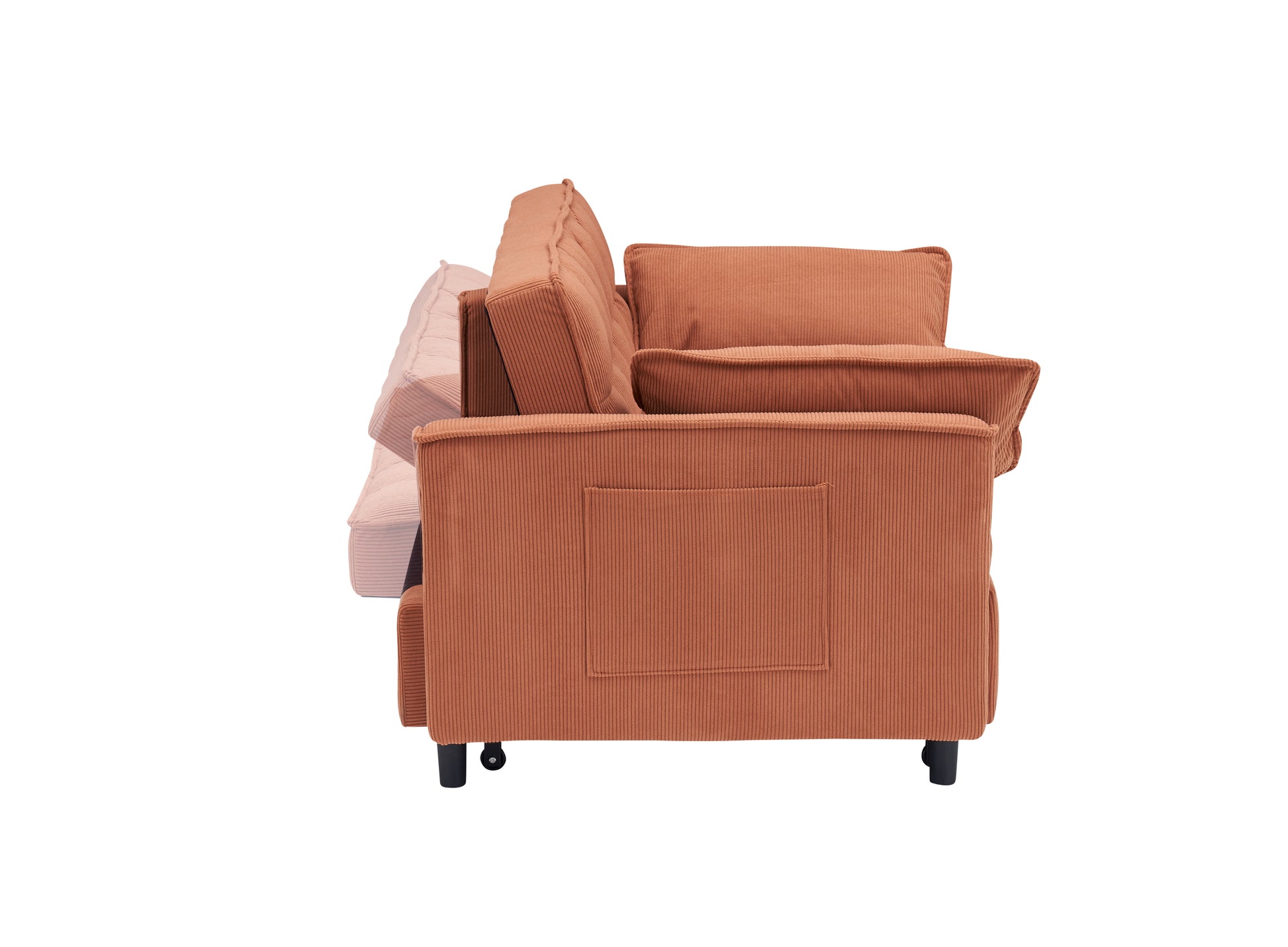 Folding Sofa Bed, Adjustable Back, Access Sofa, Recliner, Single Bed, Orange Orange Corduroy 2 Seat