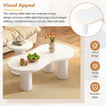 Easy Assembly Nesting Coffee Table Set Of 2, Cream Style Cloud Coffee Table With Round Small Side Table, Irregular Center Table With Thick Legs For Living Room, White, 39.3''X 13.7'', 15.7'' White