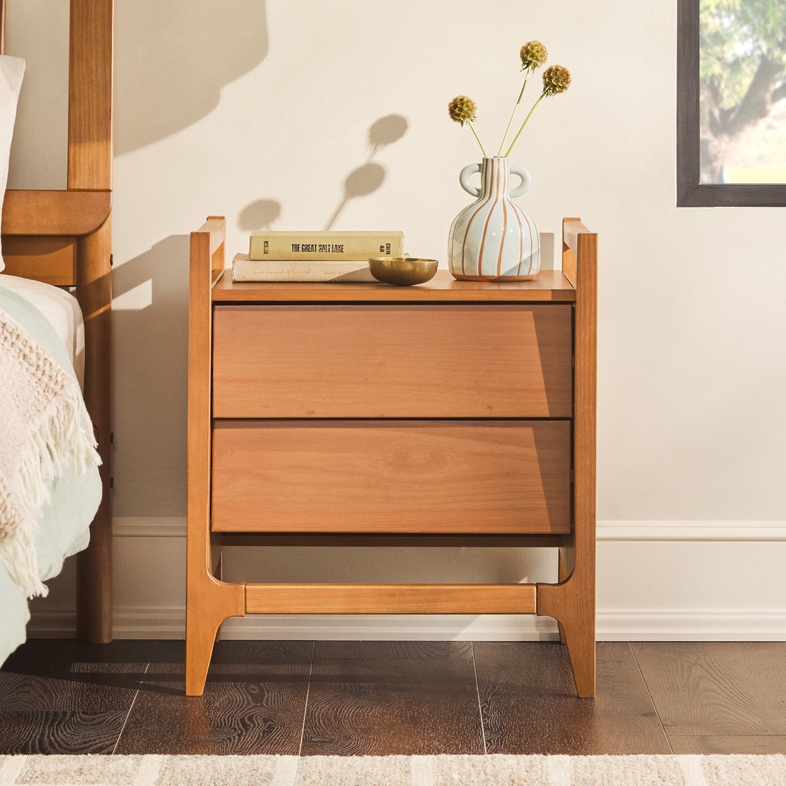 Scandi Angle Face Solid Wood Nightstand Caramel Caramel Mdf Pine