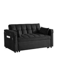 Convertible Sofa Bed, 3 In 1 Multi Functional Velvet Sleeper Couch Pull Out Bed, 48'' Loveseat Chaise Lounge With Adjustable Backrest And Pillows, Hidden Side Table For Living Room, Small Space, Black Black Velvet 2 Seat