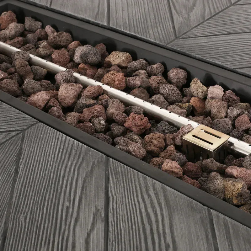 Outdoor Patio Propane Fire Pit Concrete Wood Pattern Fire Table 40, 000 Btu, 30'' H X 70'' W, Grey Grey Magnesium Oxide