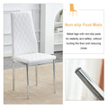 Grid Armless High Backrest Dining Chair, 6 Piece Set Of White Chairs And Plated Silver Legs, Office Chair. Suitable For Restaurants, Living Rooms, Kitchens, And Offices. 0924 White Foam Pu