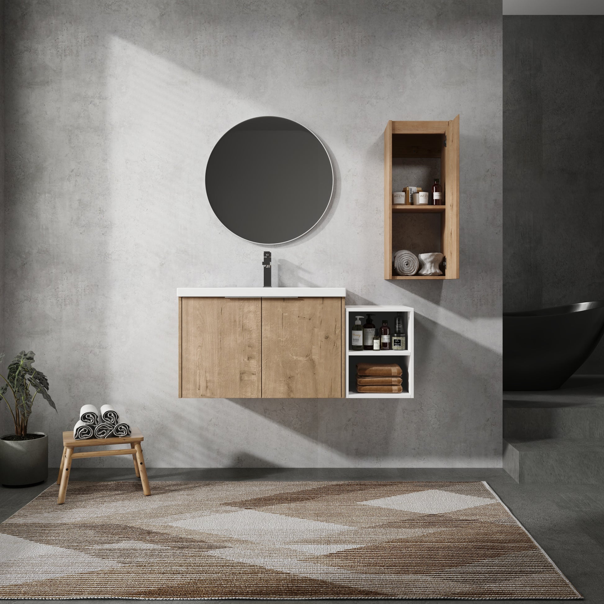 42" Wall Mounted Bathroom Vanity With Sink And Side Cabinet, Soft Close Doors,00112Imo 0630Imo 0612Gwh Combination Cabinet Kd Packing Imitative Oak Bathroom Modern Plywood Plywood