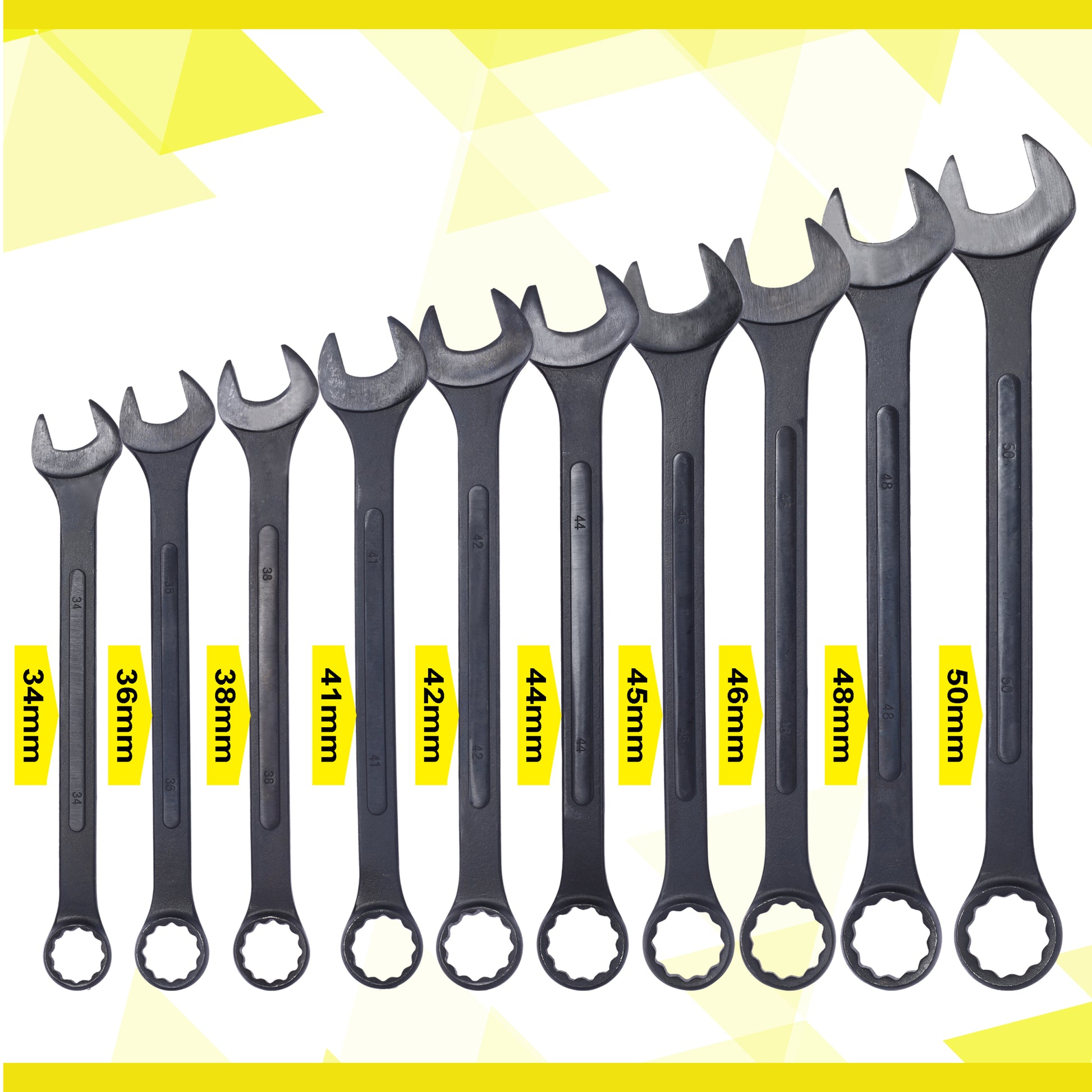 Metric Jumbo Combination Wrench Set Extra Large,10 Pc Metric Black Oxide Jumbo Combo Wrench Set 34 50Mm With Pouch Black Carbon Steel