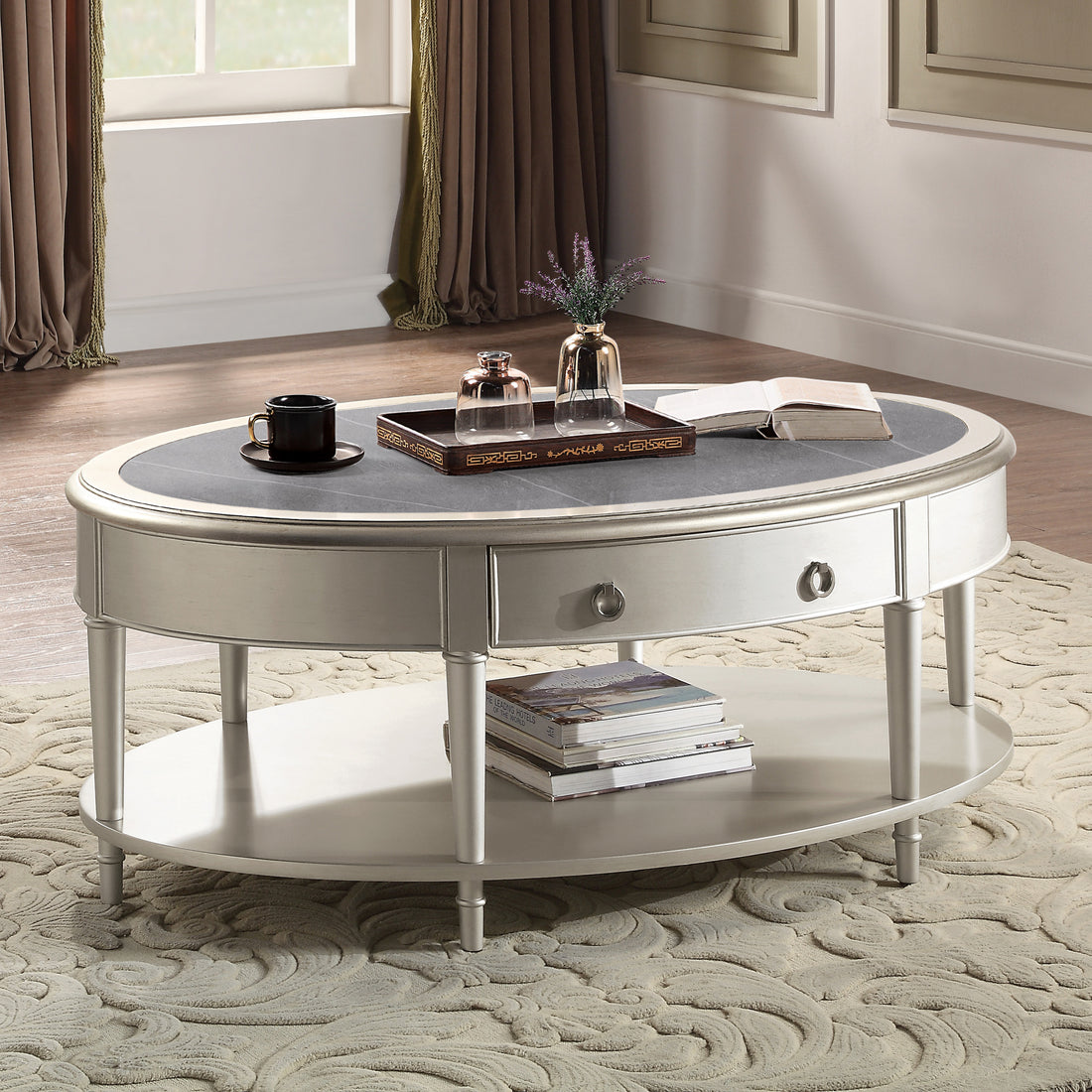 Sintered Stone And Champagne 1 Shelf Coffee Table Champagne Primary Living Space Shelves Rectangular Wood