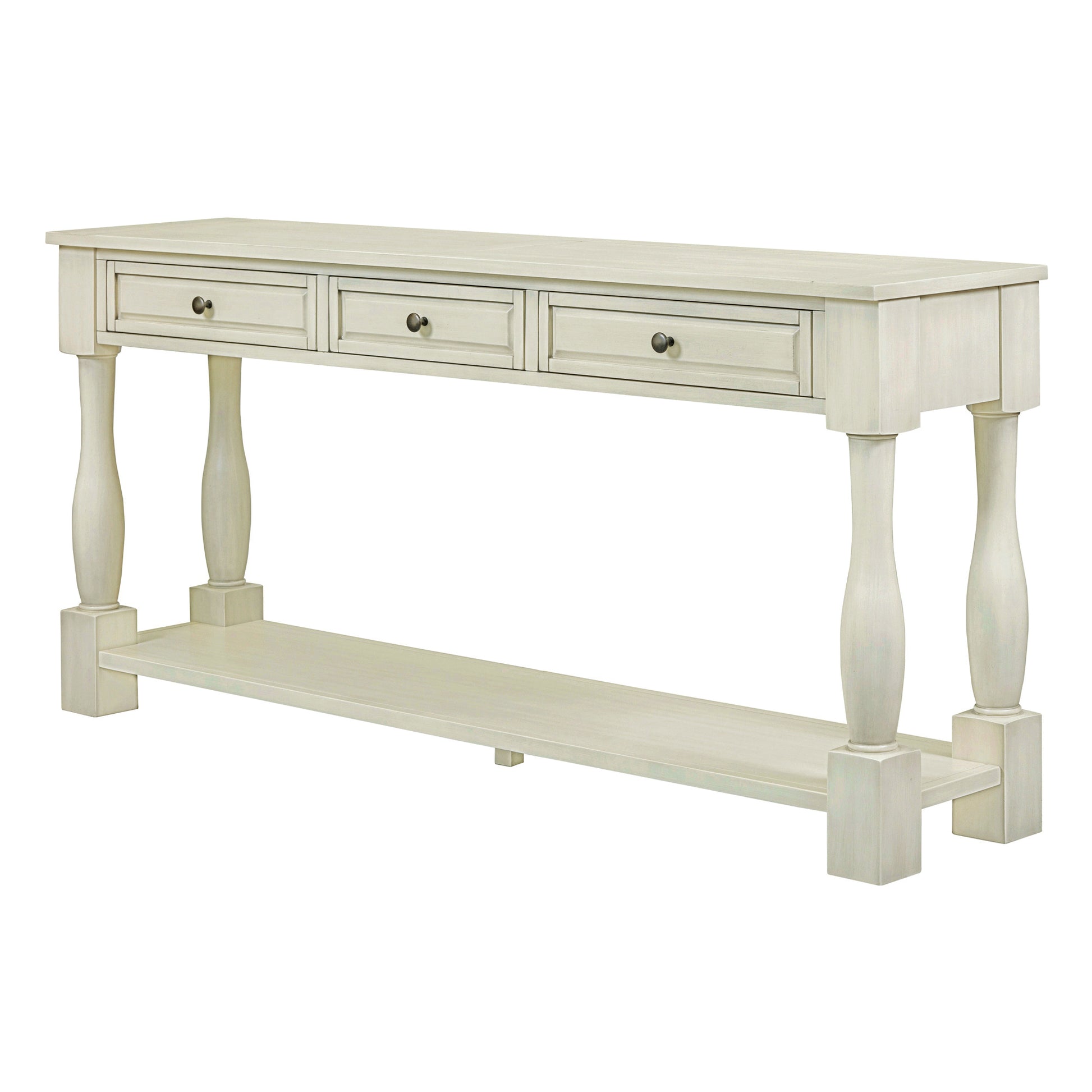 Console Table 63" Long Console Table With Drawers And Shelf For Entryway, Hallway, Living Room Antique White, Old Sku: Wf193795Aak Antique White Solid Wood