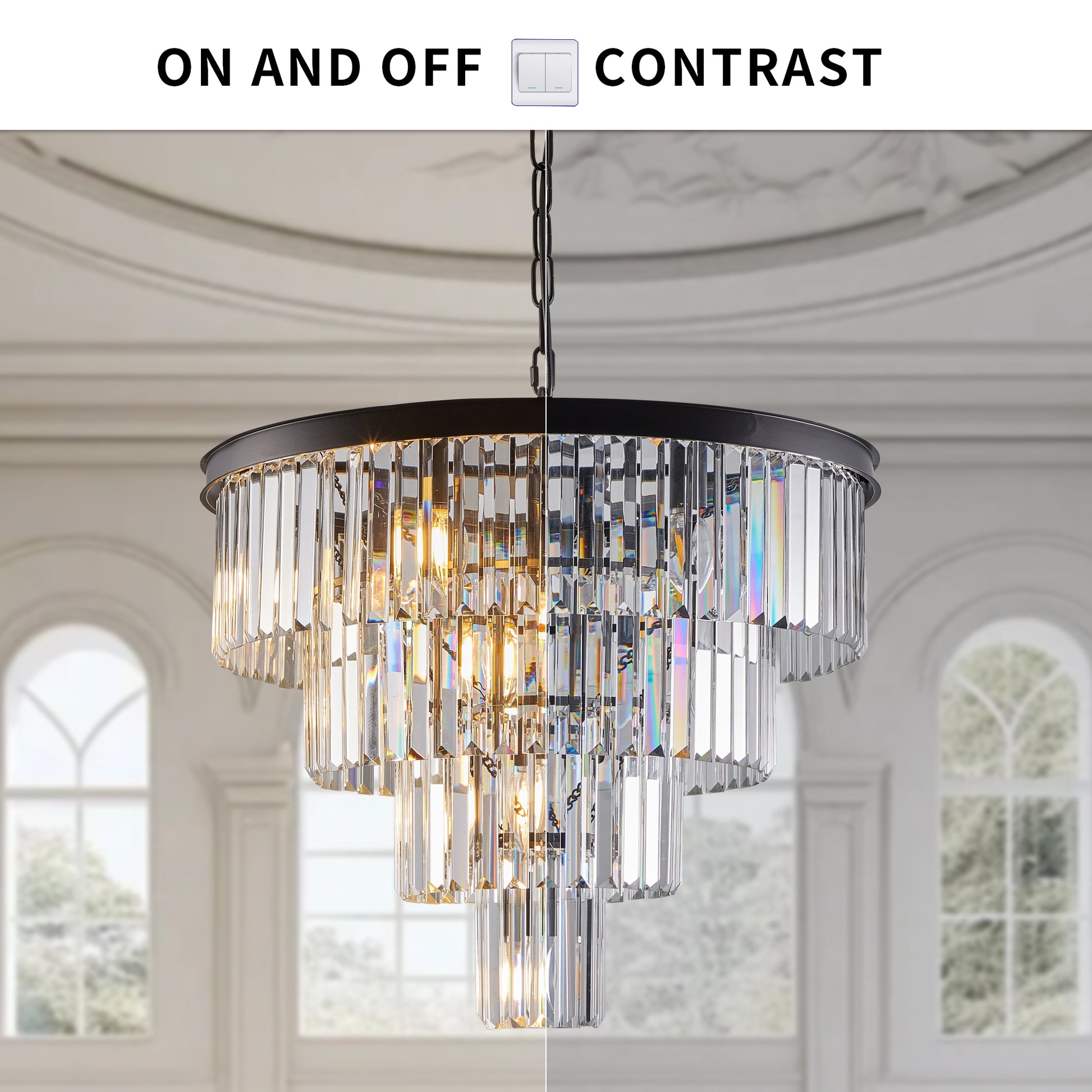 Contemporary Crystal Modern Chandeliers Crystal Ceiling Chandelier 4 Tier Black Chandelier Lighting For Dining Room Living Room Bedroom Bulbs Not Included Black Crystal Iron