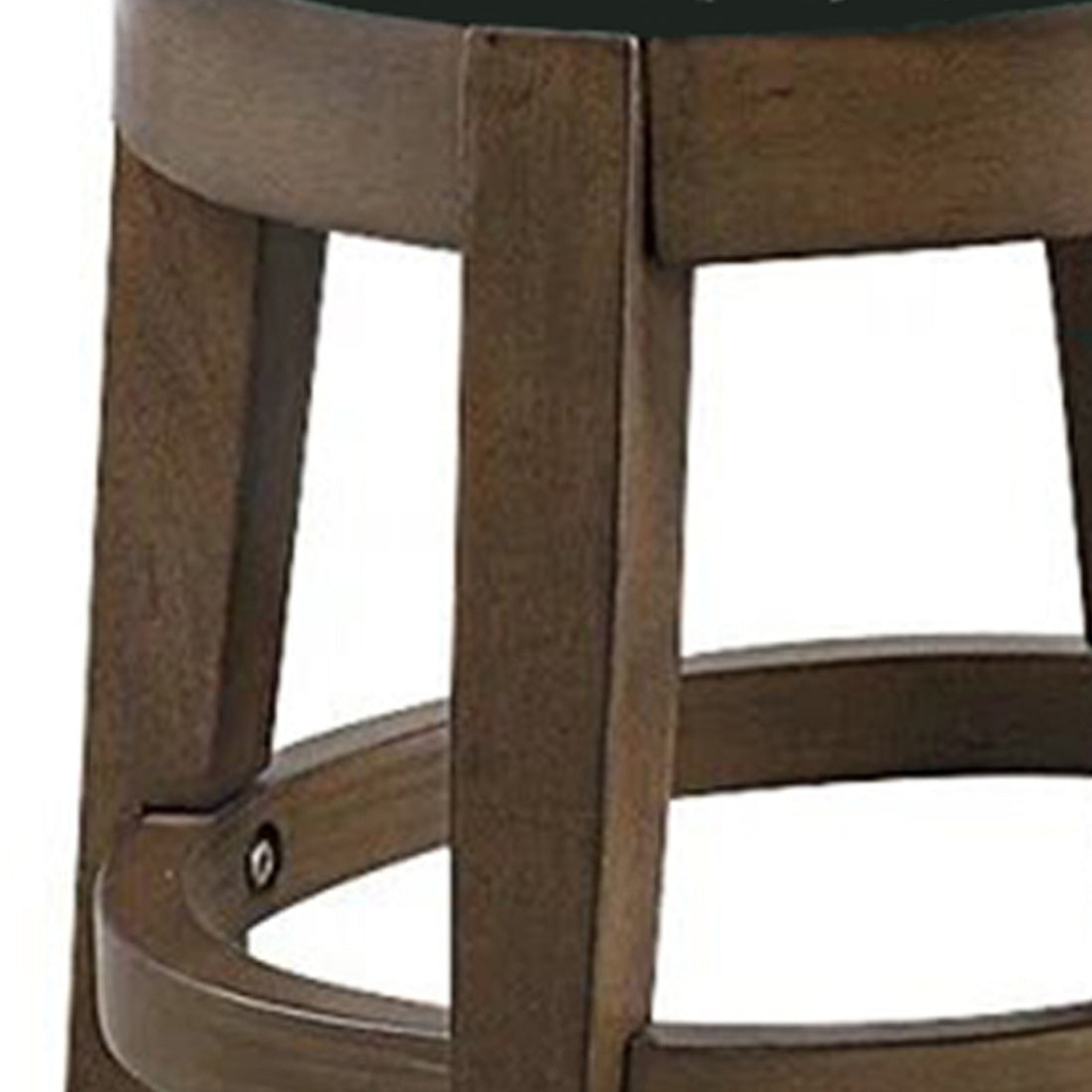 Drue 18 Inch Set Of 2 Swivel Stools, Trim, Green Faux Leather Dark Green Solid Wood