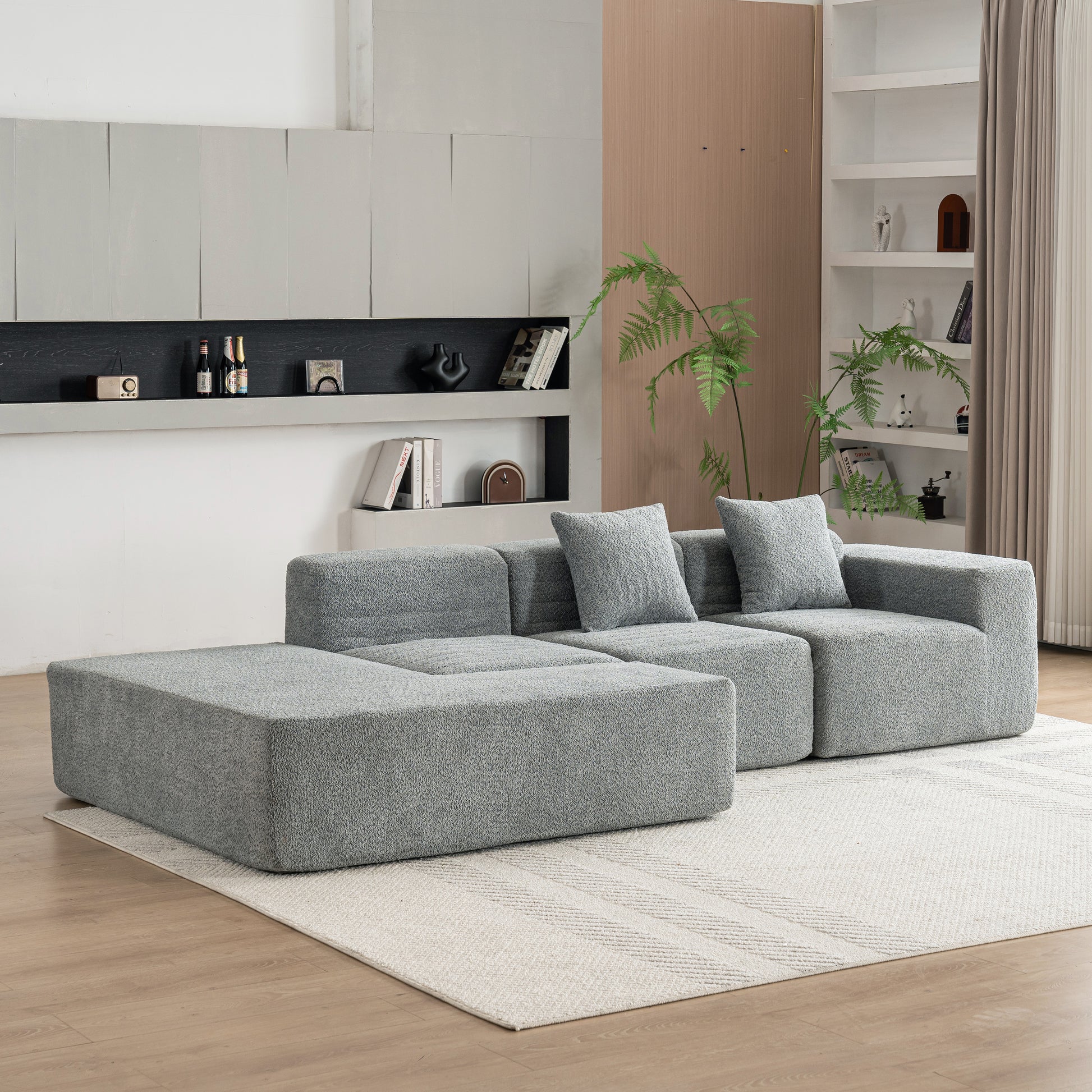 116.5" Sectional Sofa Full Compressed Sofa Couch Free Combined Sofa For Living Room, Grey Grey Foam Polyester 4 Seat