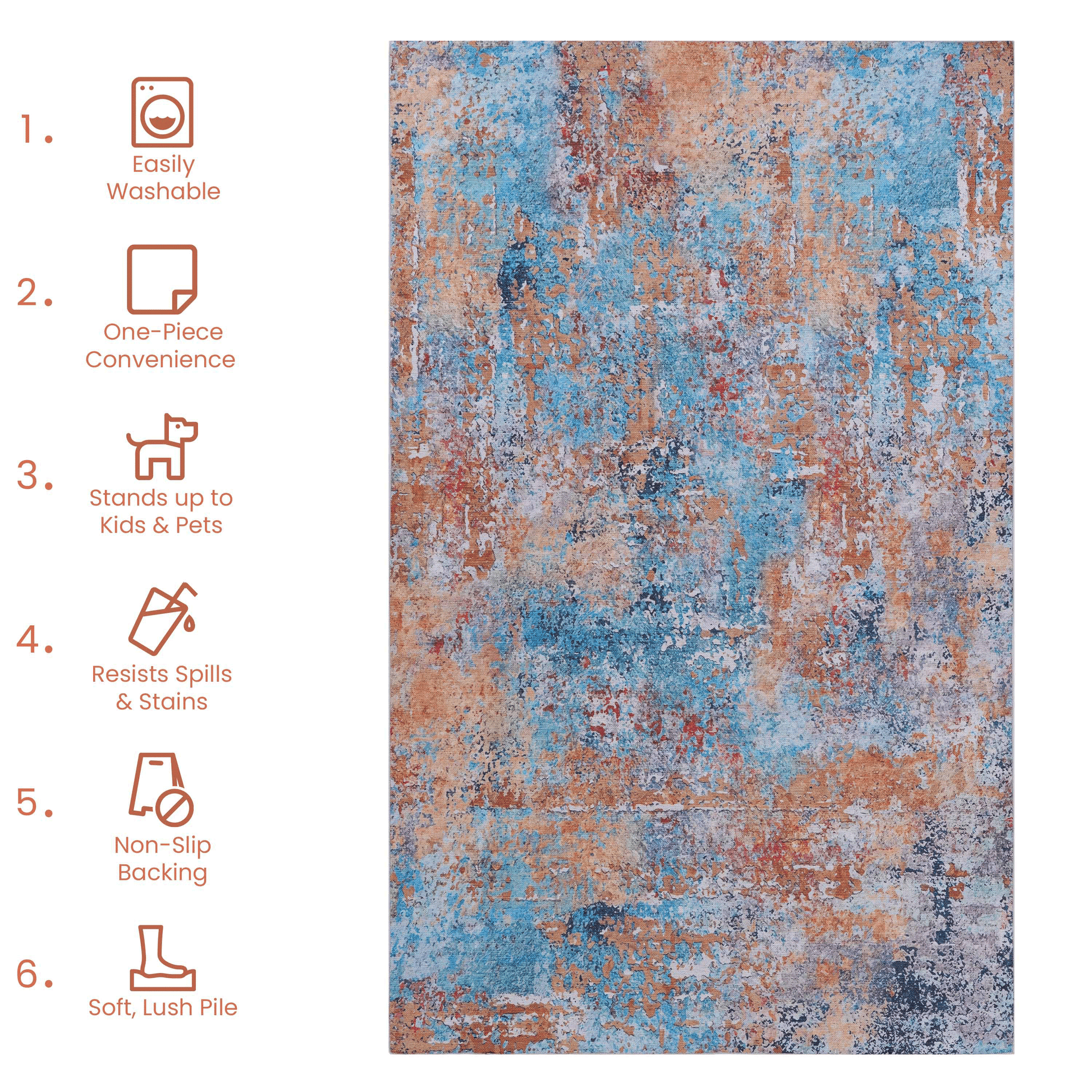 5X8 Area Rug For Living Room, Machine Washable Arearug, Low Pile, Non Slip, Non Shedding, Foldable, Kid & Pet Friendly Area Rugs For Living Room, Bedroom, Kitchen, Dining Room, Multi, 5'X8' Multi Chenille Polyester