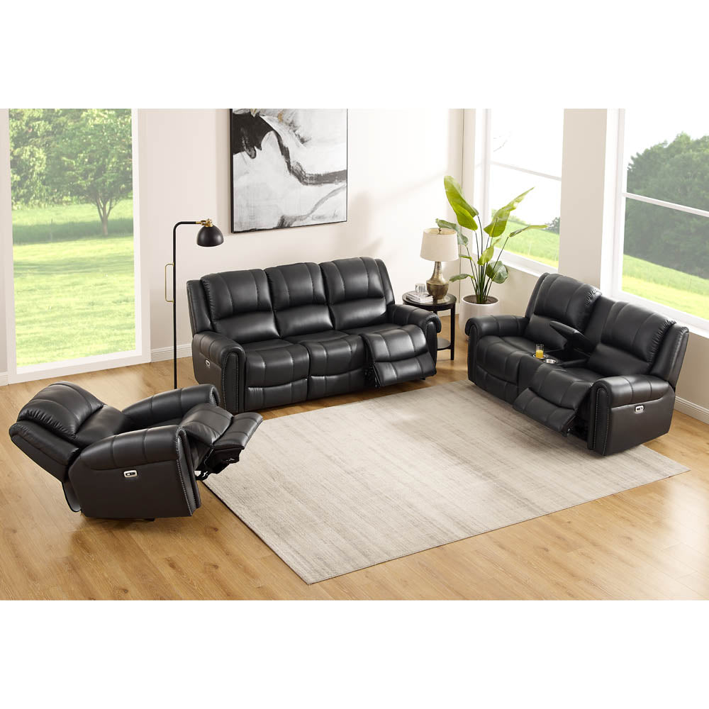 Marco Power Zero Gravity Reclining Sofa Black Memory Foam Genuine Leather 3 Seat
