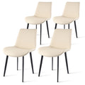 Beige Pu Leather Dining Chair With Metal Legs,