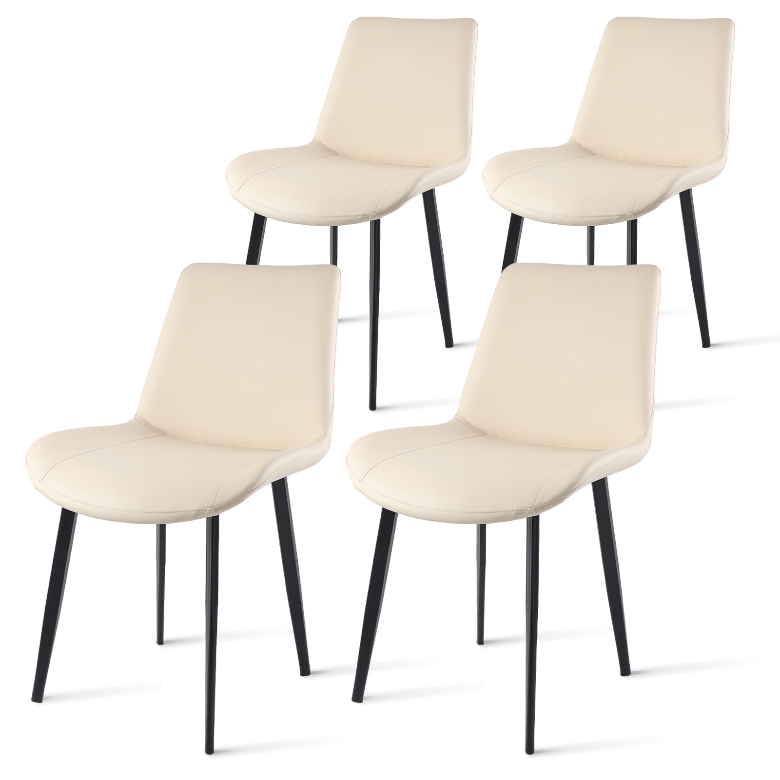Beige Pu Leather Dining Chair With Metal Legs,