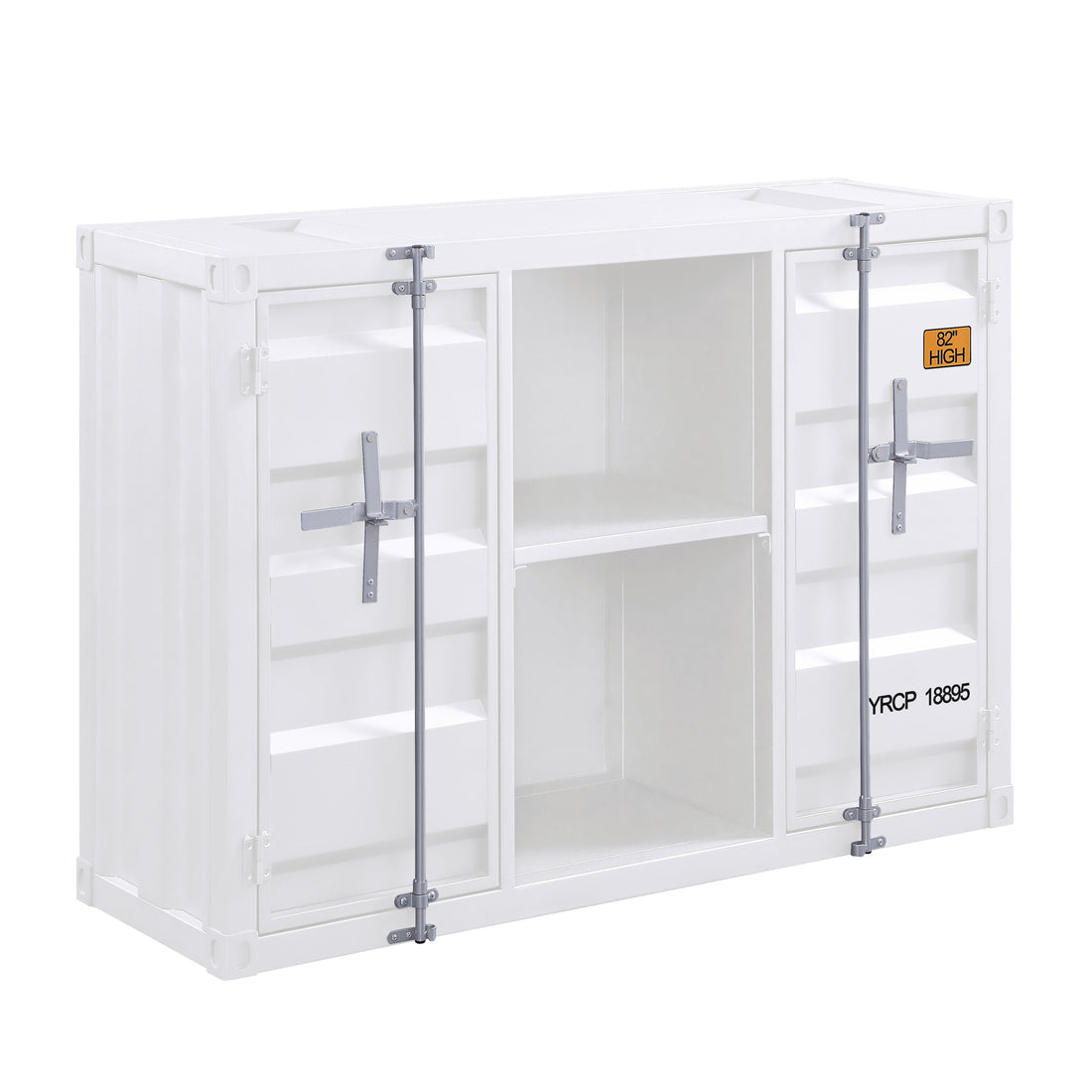 White Server With Open Shelving And 2 Cabinets -
