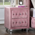 Beautiful Pink Color 1Pc Nightstand Bedroom Furniture Bedside Table Crystal Like Acrylic Knob 2 Drawers Storage Pink 2 Drawers Bedroom Bedside Cabinet Contemporary,Glam,Modern Easy Assembly Solid Wood,Velvet