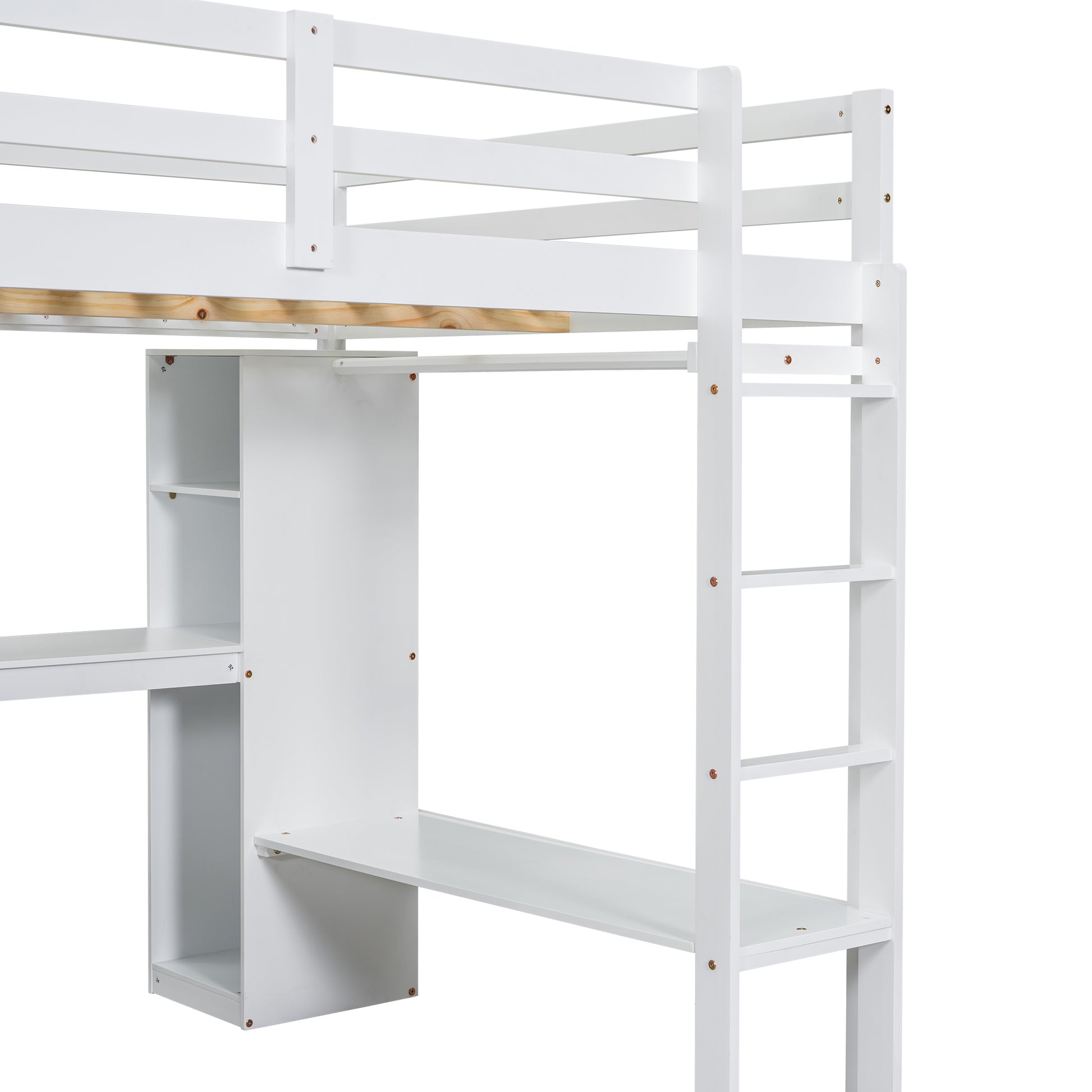 Full Size Loft Bed With L Shaped Desk, Wardrobe And Storage Shelves, White Expected Arrival Time: 8.31 Box Spring Not Required Full White Wood Bedroom Solid Wood Mdf