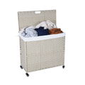 Laundry Hamper With Lid Pe Rattan Powder Coating Frame Clothes Hampers With 02 Removable Bags, Wheels, 160L, Grey Color Light Grey 1 Foldable Bathroom American Design,American Traditional Wicker