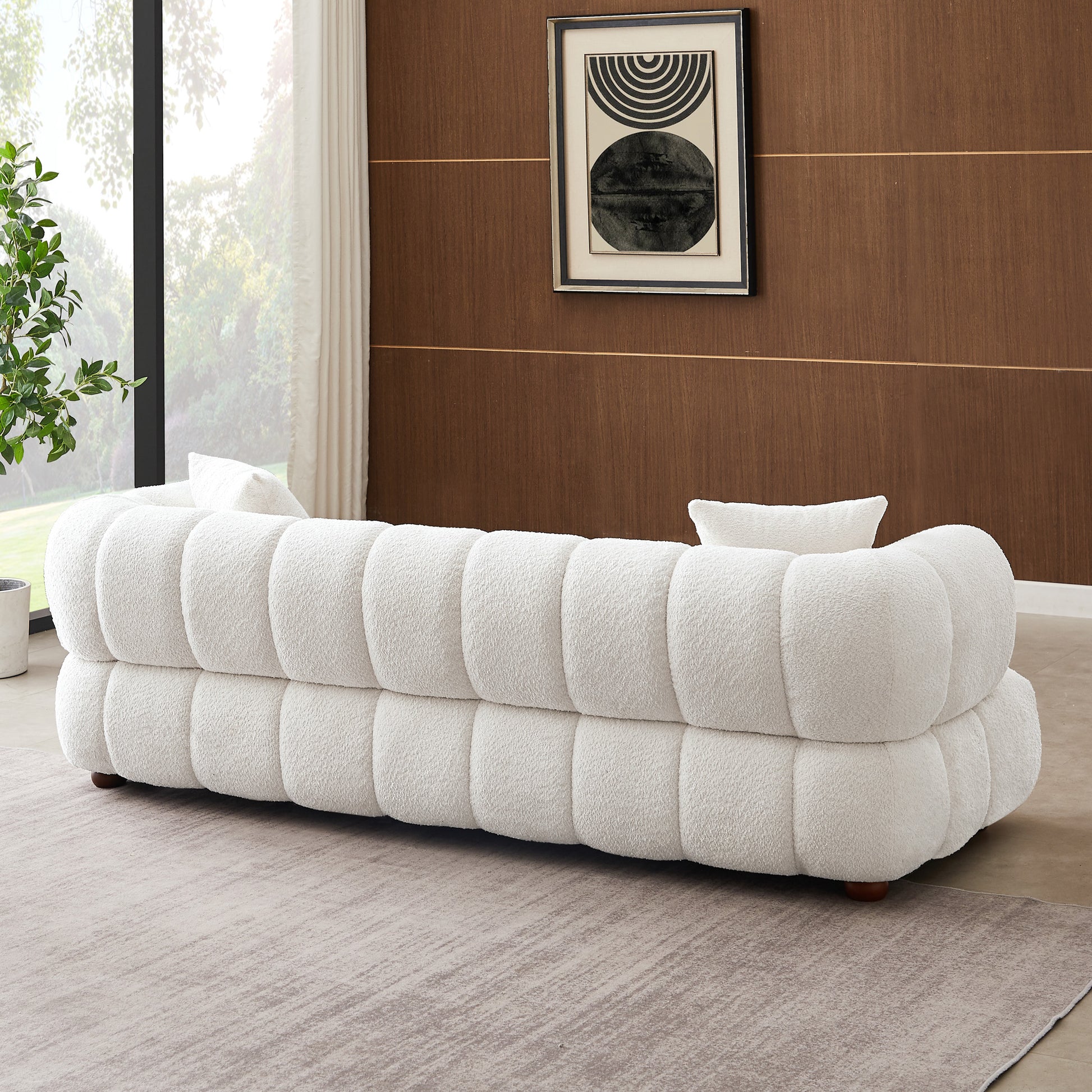 Jasmin 89.7'' Cream Boucle Sofa Cream Wood Primary Living Space Mid Century Modern Foam Boucle,Solid Wood 3 Seat