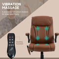 Vinsetto Executive Massage Office Chair With 6 Vibration Points, Heated Faux Leather Computer Desk Chair With Flip Up Armrest, Adjustable Height, Swivel Wheel, Brown Brown Leather