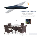 Outsunny 6.5' X 10' Rectangular Market Umbrella, Patio Outdoor Table Umbrella With Crank And Push Button Tilt, Blue Blue Steel
