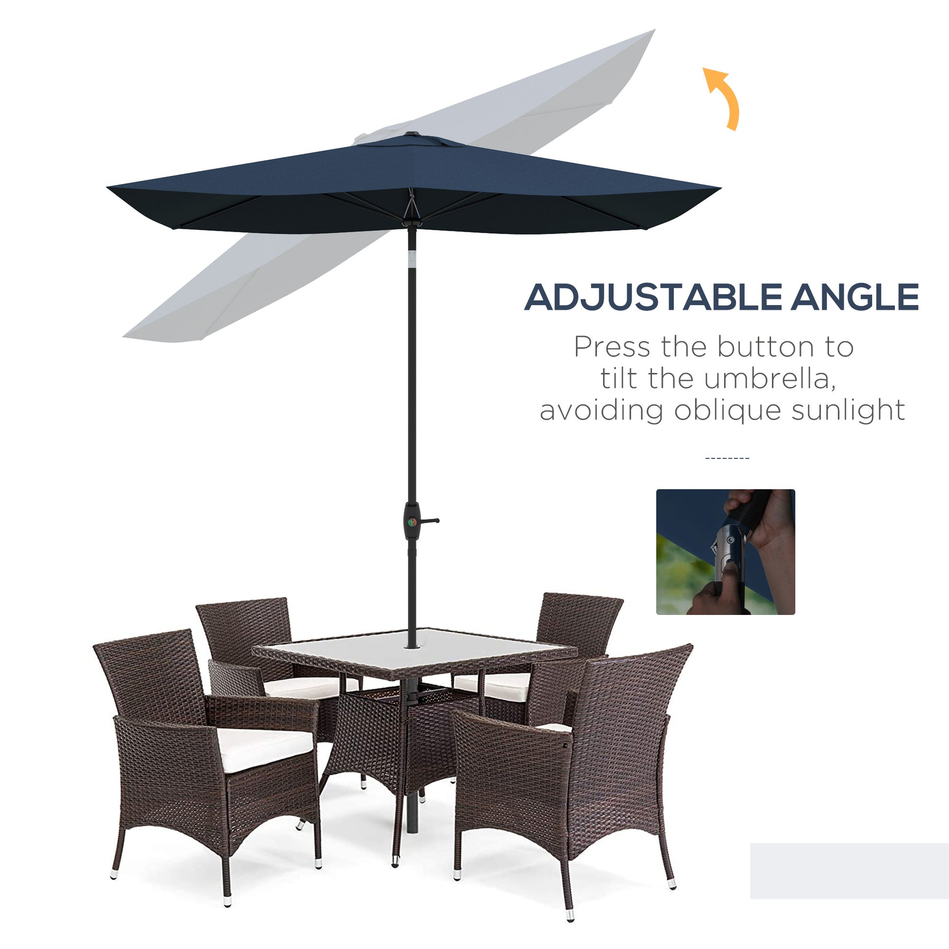 Outsunny 6.5' X 10' Rectangular Market Umbrella, Patio Outdoor Table Umbrella With Crank And Push Button Tilt, Blue Blue Steel
