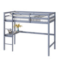 Twin High Loft Bed, Rubber Wood Loft Bed With Safety Guardrail, Built In Desk, Ladder,Grey Twin Grey Rubber Wood