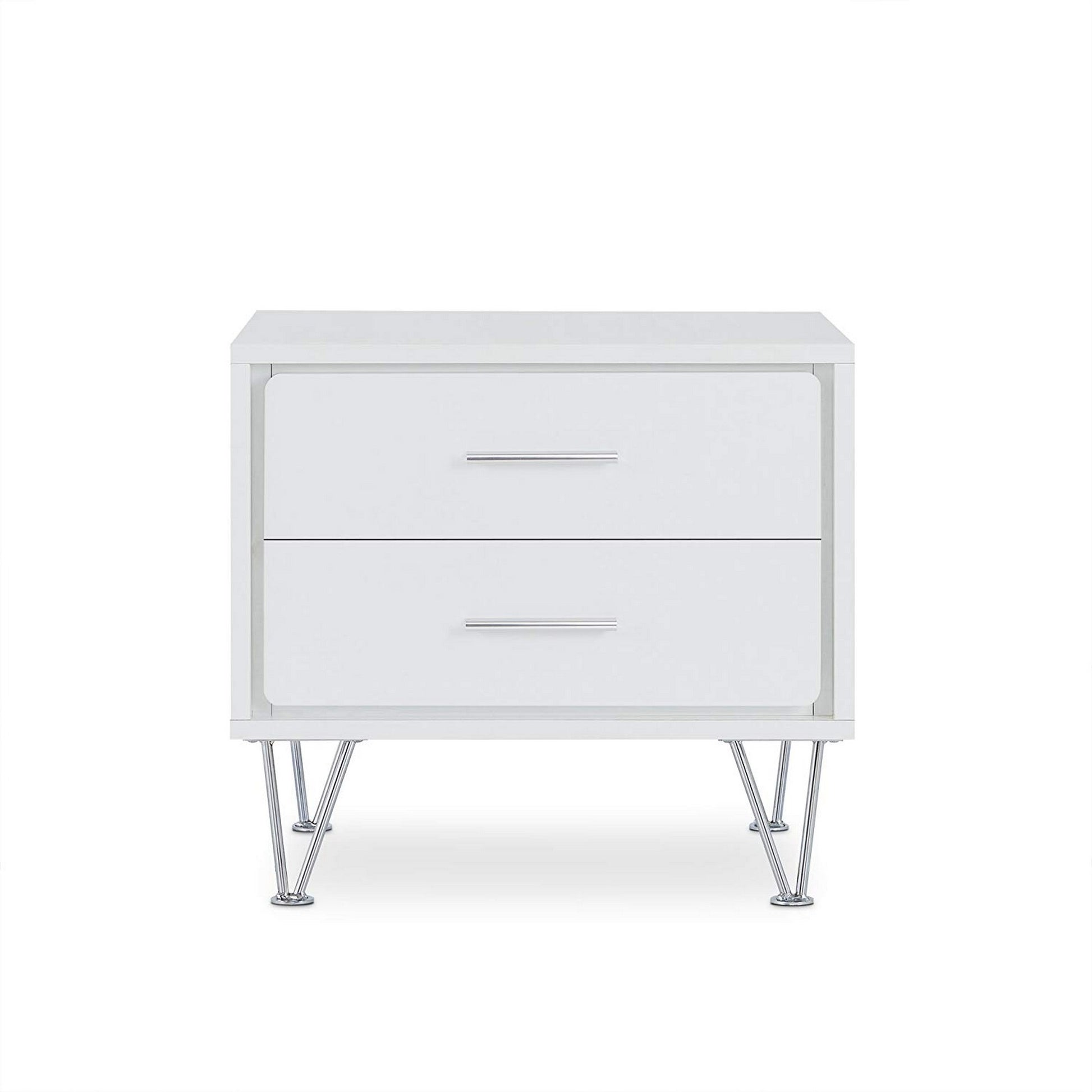 Contemporary 2 Drawers Wood Nightstand By Deoss, White White Mdf