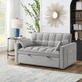 4 In1 Loveseat Sofa Bed With Armrests & Storage Pockets, Multi Function Tufted Pull Out Sofa Bed With Adjustable Backrest And Pillows, Convertible Loveseat Sofa Couch, Gray Gray Velvet Primary Living Space Medium Soft Tufted Back American