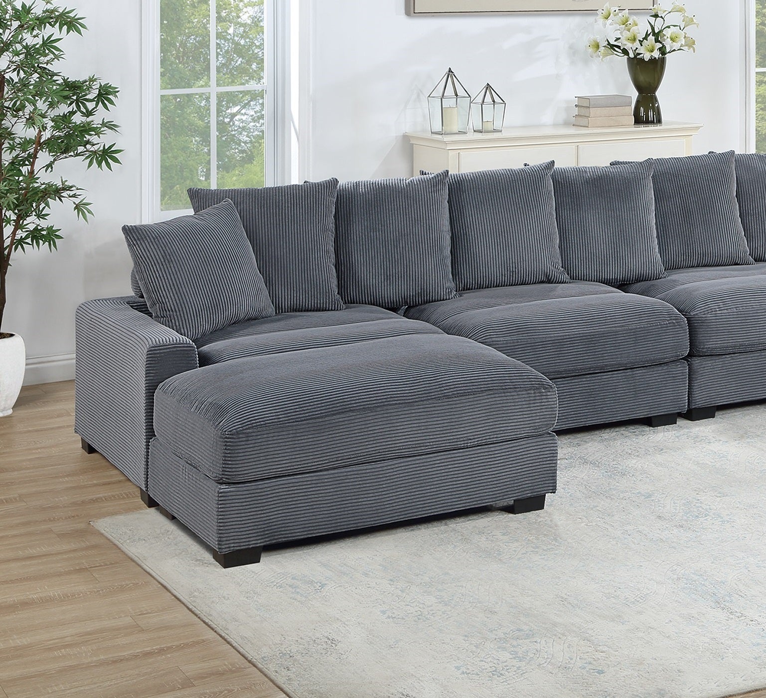 Contemporary Dark Gray 6Pc Modular Sectional Set Corduroy Couch Laf & Raf Chairs 2X Armless Chairs 2X Ottomans Living Room Furniture Dark Gray Primary Living Space Cushion Back Contemporary,Modern Modular Rubberwood Corduroy 6 Seat