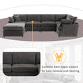 Modern Large U Shape Sectional Sofa, With Removable Ottomans For Living Room 6 Seater Gray Polyester 6 Seat