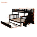 Twin Over Full Bunk Bed With Twin Size Trundle, Storage And Guard Rail For Bedroom, Dorm, For Adults, Espresso Old Sku :Lt000119Aap Twin Espresso Solid Wood