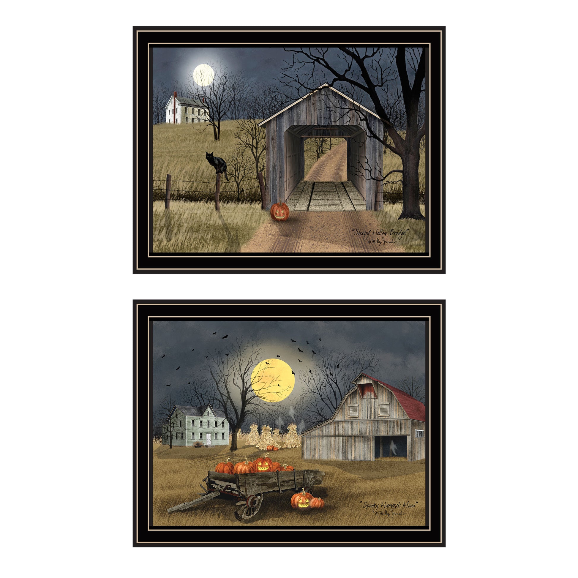 2 Piece Vignette Halloween Season In The Country Black Framed Wall Art For Living Room, Bedroom Wall Art Print For Home Decor By Billy Jacobs Multicolor Wood Paper