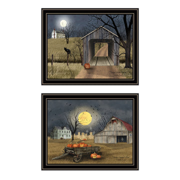 2 Piece Vignette Halloween Season In The Country Black Framed Wall Art For Living Room, Bedroom Wall Art Print For Home Decor By Billy Jacobs Multicolor Wood Paper
