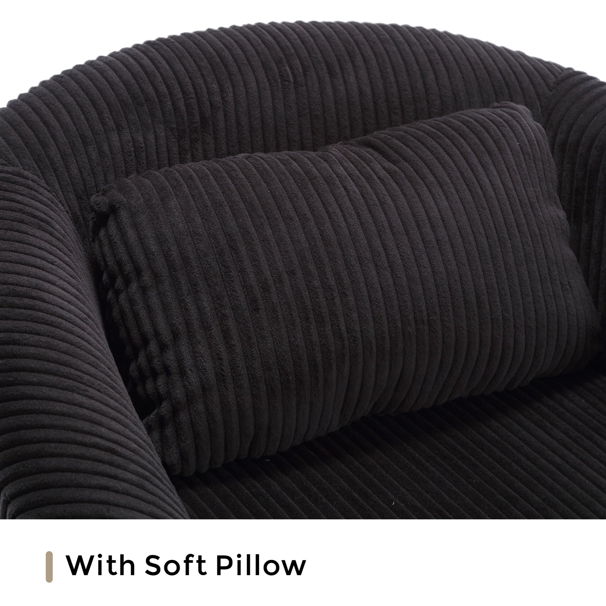 Coolmore Living Room Accent Barrel Chair, Century Modern Style Decorative Chair, Armchair For Living Room With Thick Cushions And Pillows, Comfy Single Sofa Chair, Chair With Wooden Legs,Black Black Corduroy