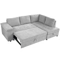 Mirod 91.5 Inch L Shaped Couch With Pull Out Bed And Storage Sectional Sleeper Sofa With Hidden Storagewide Armrest With Storage,For Living Room, Apartment, Bedroom, Office Light Grey Polyester 3