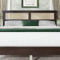 Queen Size Rubber Wooden, Solid Wooden Bed With Rattan Headboard, Enhanced By Support Feet,Espresso Queen Espresso Rubber Wood