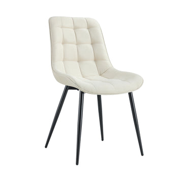 Modern Creamy White Fabric Dining Chair With Stylish Grid Pattern Cream White Pu