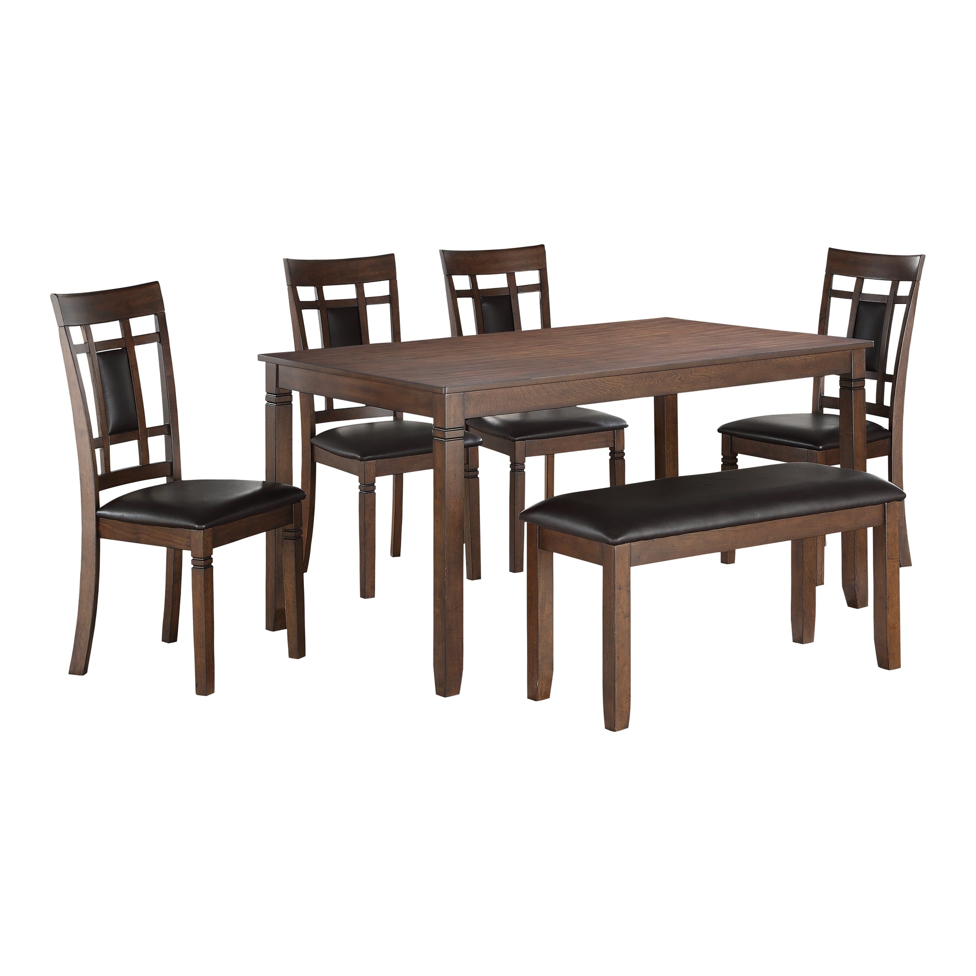 Classic Cherry Finish 6Pc Dinng Set Table Bench 4X Chairs Faux Leather Upholstery Kitchen Dining Furniture Wood Wood Cherry Seats 6 Wood Dining Room 60 Inches Bench Seating Classic,Transitional 4 Leg Rectangular Dining Table With Chair And Bench Wood