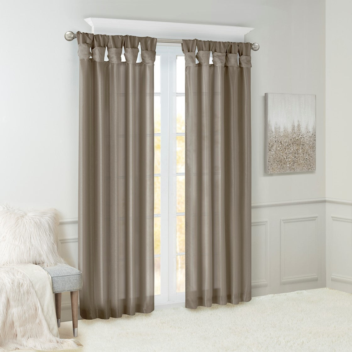 Twist Tab Lined Window Curtain Panel Only 1 Pc Panel Pewter Polyester