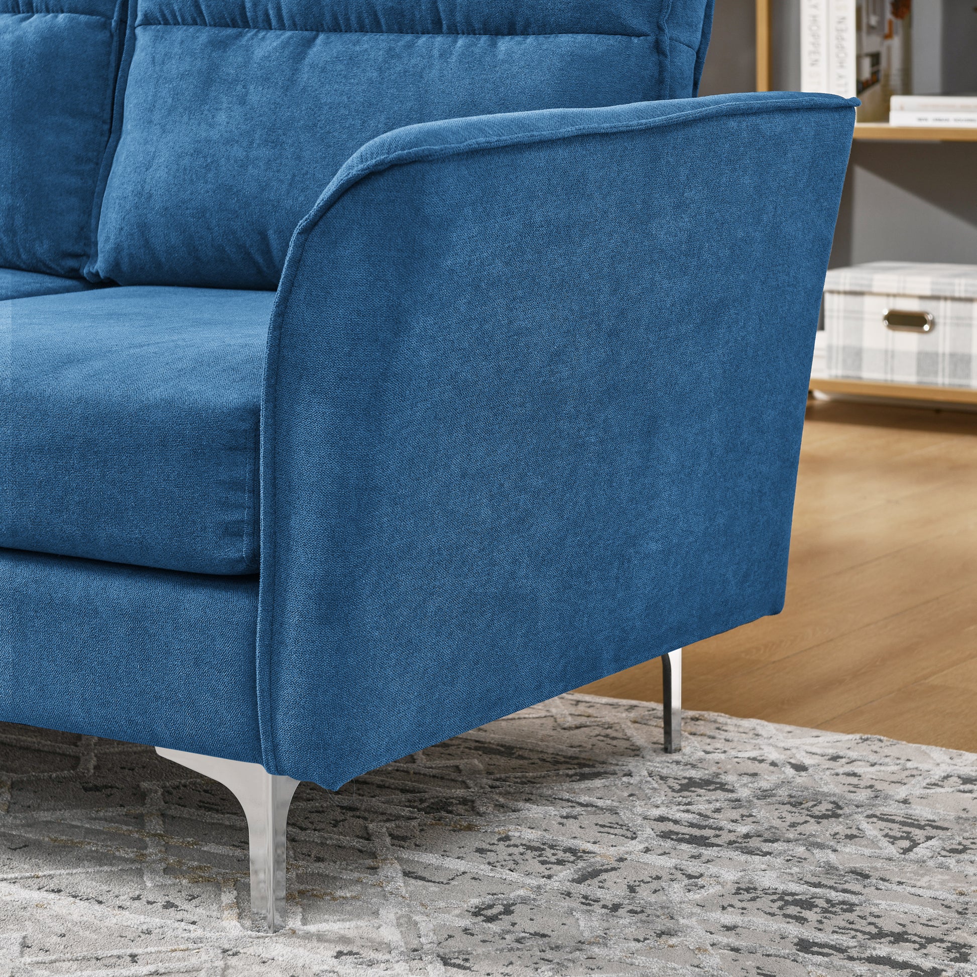 Modern Sofa 3 Seat Couch With Stainless Steel Trim And Metal Legs For Living Room,Package Compression Sofa Technology,Navy Blue Navy Blue Foam 5 Seat