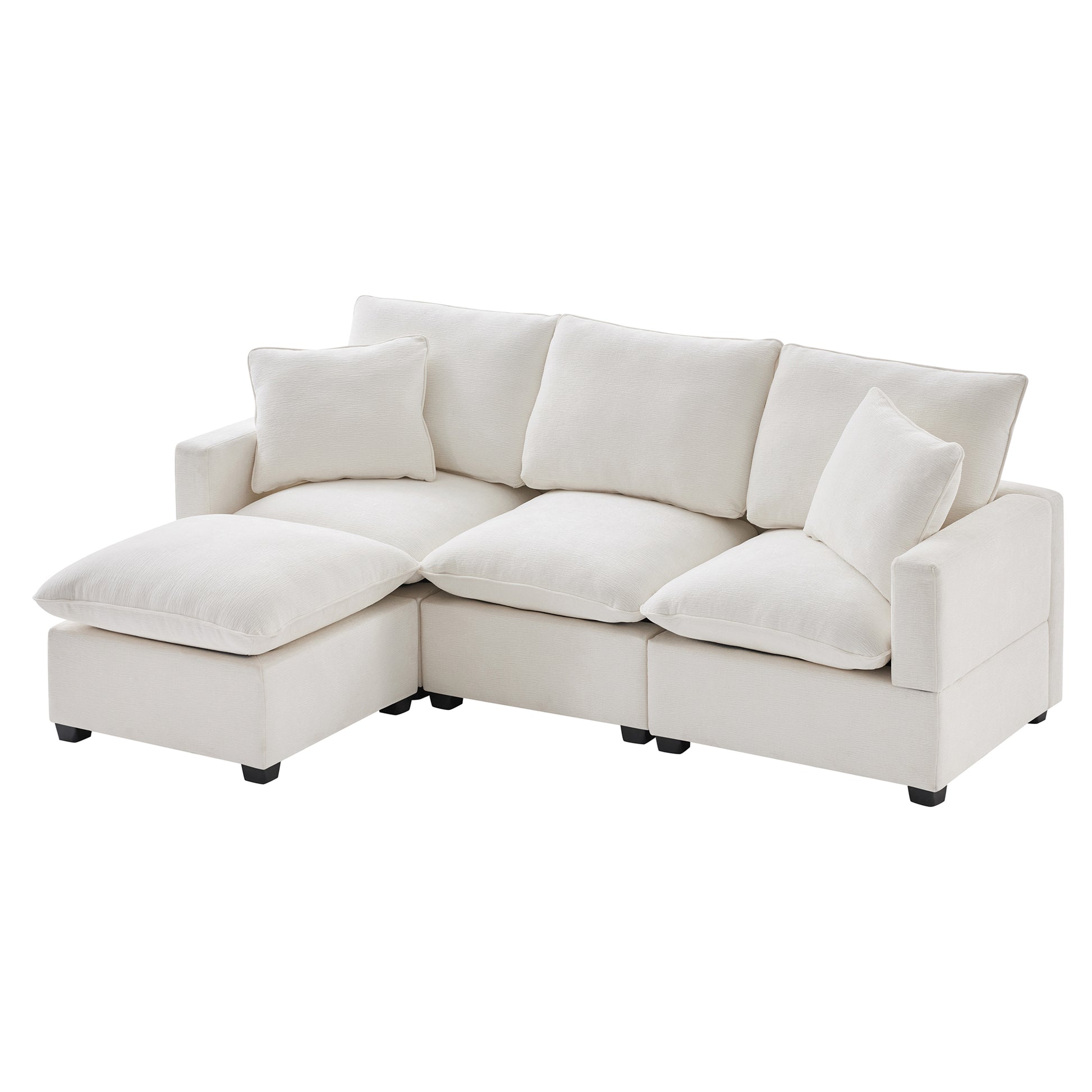 84*57" Modern Modular Sofa, 4 Seat Chenille Sectional Couch Set With 2 Pillows Included, Freely Combinable Indoor Funiture For Living Room, Apartment, Office, 2 Colors White Chenille 4 Seat