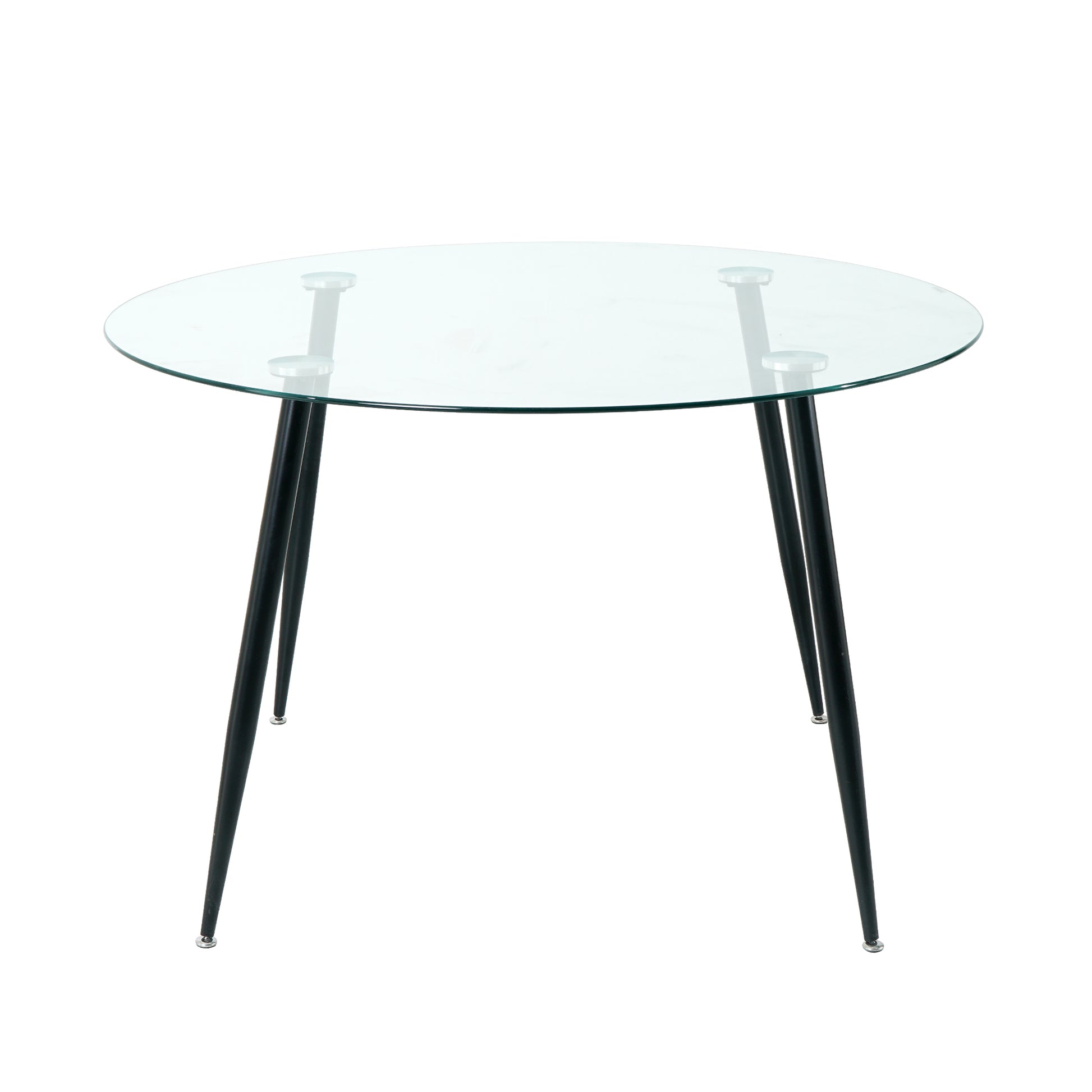 Modern Simple Glass Table, High Quality Tempered Glass Metal Material, Black Spray Table Legs, Suitable For Restaurant Kitchen Set Of 1 Black Round Glass