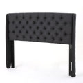 Upholstered Wingback Headboard, Button Tufted Upholstery, Sturdy Structure, King Size, Black Black Fabric