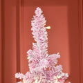 Homcom 6Ft Prelit Snow Flocked Artificial Christmas Tree With Pencil Shape, Pine Realistic Branches, Warm White Led Lights, Auto Open, Pink And White Pink Plastic