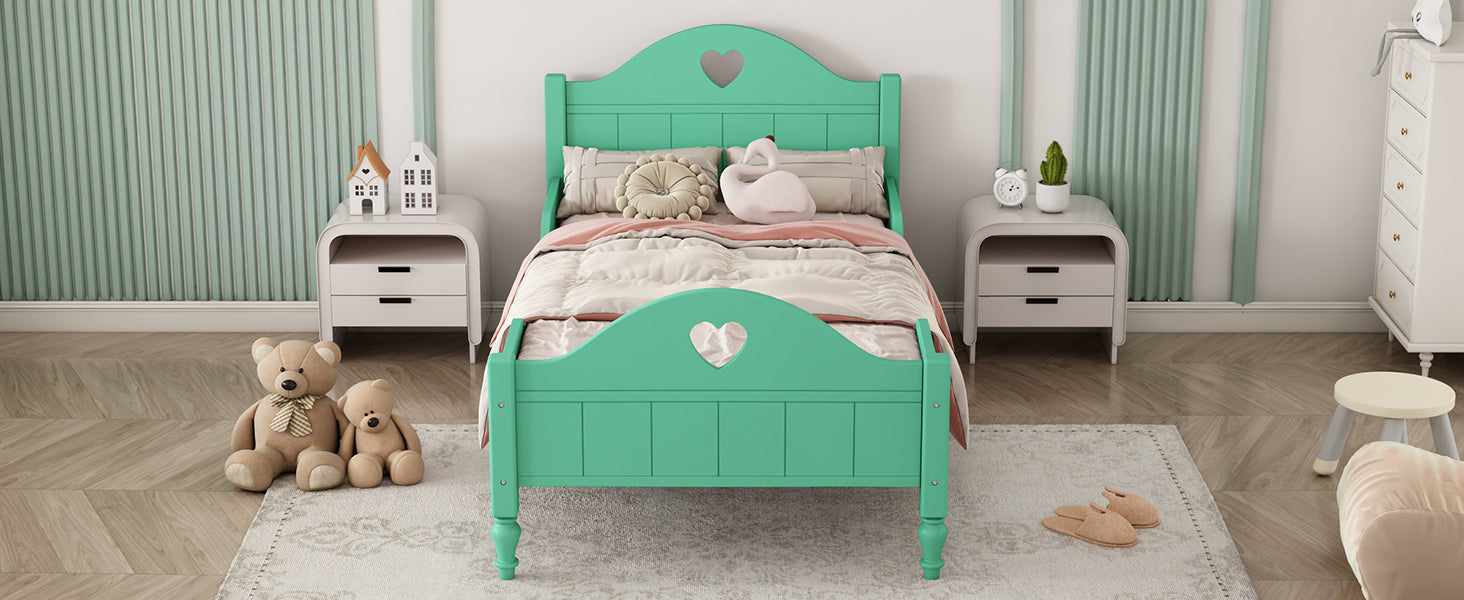 Girl'S Beautiful Princess Bed Macaron Twin Size Toddler Bed With Side Safety Rails And Headboard And Footboard, Seasoft Green Twin Green Solid Wood Mdf