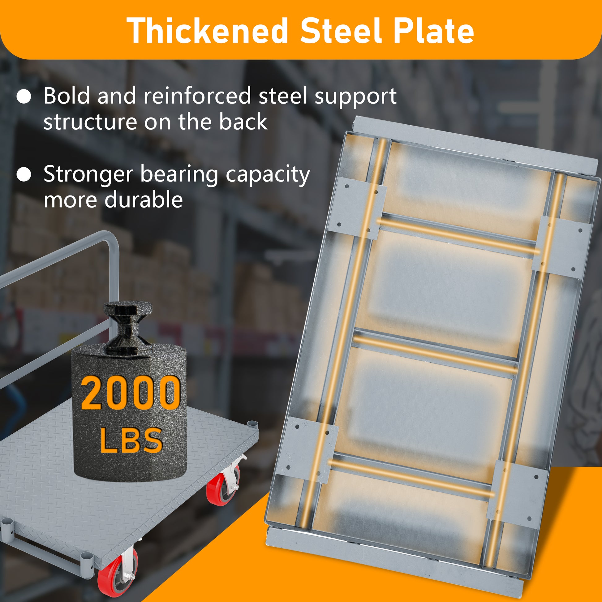 Steel Panel Truck, Heavy Duty Drywall Cart Lumber Cart Platform Truck Flat Cart, 2000Lbs, 6" Swivel Brake Casters, With 3 Side Handrails 36" X 24" Grey Metal