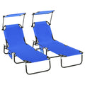 Outsunny Folding Chaise Lounge Pool Chairs, Outdoor Sun Tanning Chairs With Canopy Shade, Reclining Back, Steel Frame And Side Pocket For Beach, Yard, Patio, Blue Blue Steel