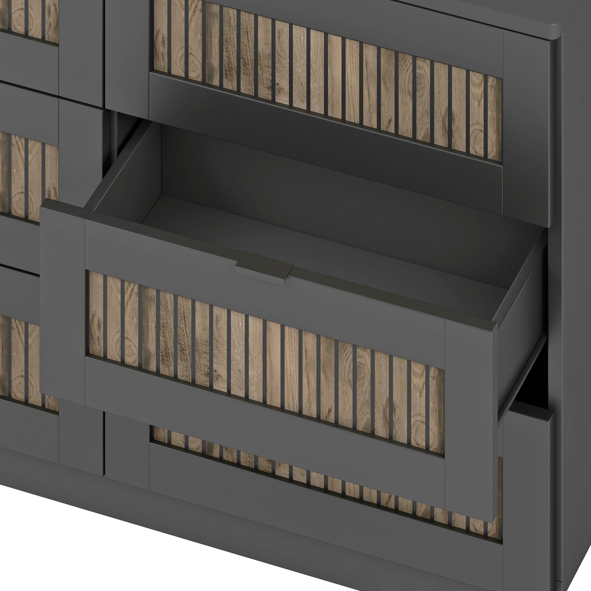 4 Pieces Bedroom Sets, Queen Size Farmhouse Platform Bed With Wooden Strip Decoration, Storage Nightstand And Dresser With Metal Handle, Black Queen Black 4 Piece Set Particle Board